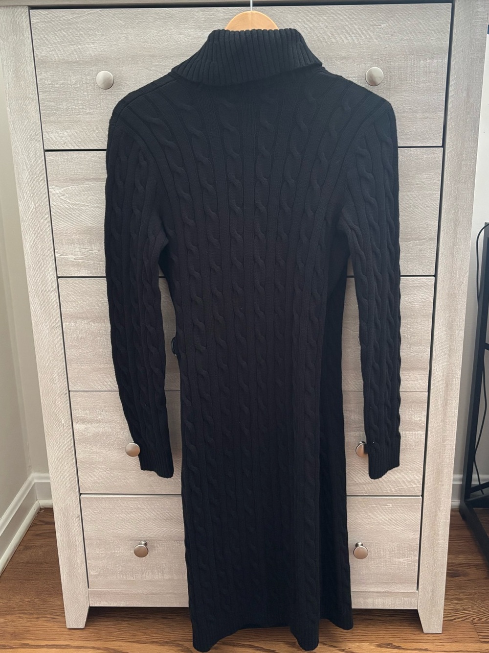 Lauren Ralph Lauren Black Cable Knit Shawl Collar Sweater Dress Size S - Picture 4 of 13